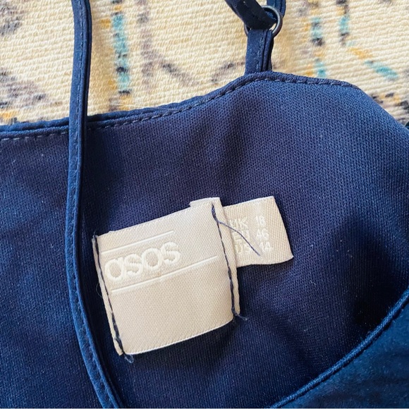 ASOS Navy Blue Satin Midi Dress - Picture 5 of 5